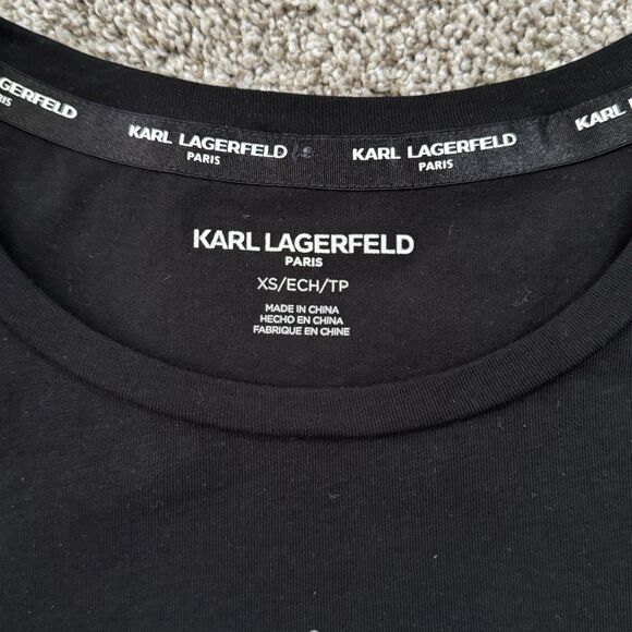 Karl Lagerfeld Paris Black Eiffel Tower Silver Studded T-Shirt Size XS - Picture 3 of 10